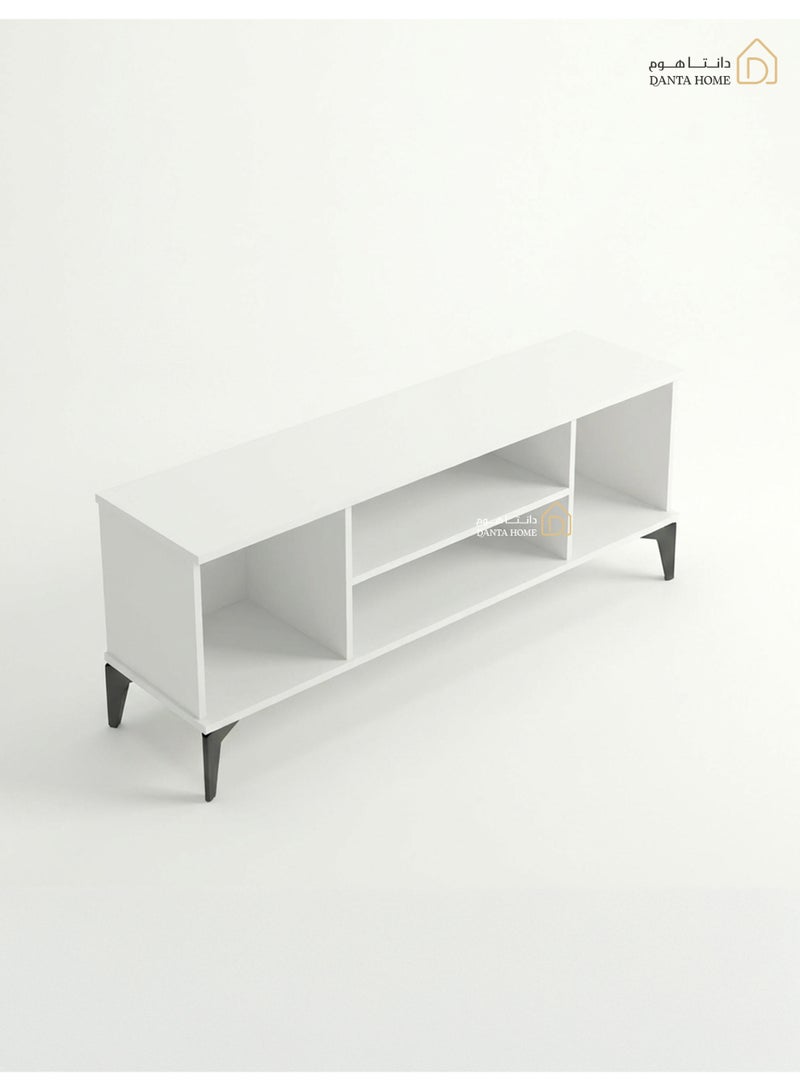 DANTA HOME Modern Wooden TV Stand (120*40*50 cm) With Open Storage Shelves And Black Metal Legs – Stylish TV Stand, Entertainment And Organization Unit For The Living Room (White) - Image 5